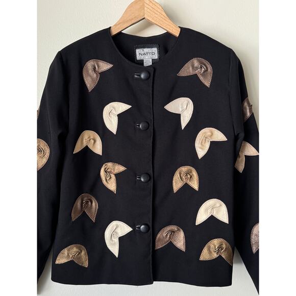 Vintage Metallic Leather Fortune Cookie Appliqué Jacket - Picture 4 of 6